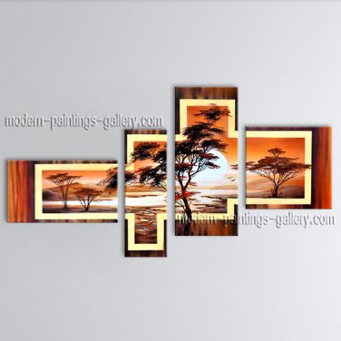 Handmade 4 Pieces Contemporary Wall Art Landscape Painting Interior Design