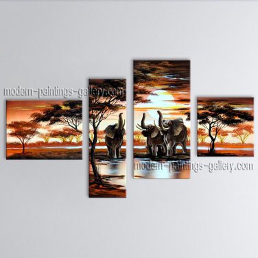 Handmade 4 Pieces Contemporary Wall Art Landscape Painting Gallery Wrapped