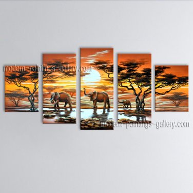 Pentaptych Contemporary Wall Art Landscape Painting Inner Stretched
