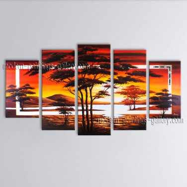 Pentaptych Contemporary Wall Art Landscape Painting Decoration Ideas
