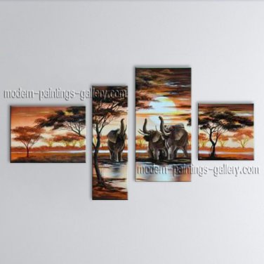Handmade 4 Pieces Contemporary Wall Art Landscape Painting Ready To Hang