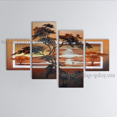 4 Pieces Contemporary Wall Art Landscape Painting Tree Ready To Hang