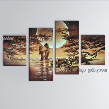 Handmade Tetraptych Contemporary Wall Art Landscape Painting Inner Framed