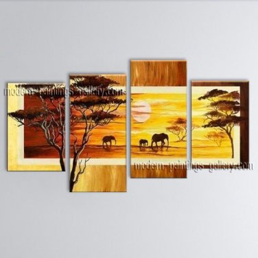 Handmade 4 Pieces Contemporary Wall Art Landscape Painting African Scenery