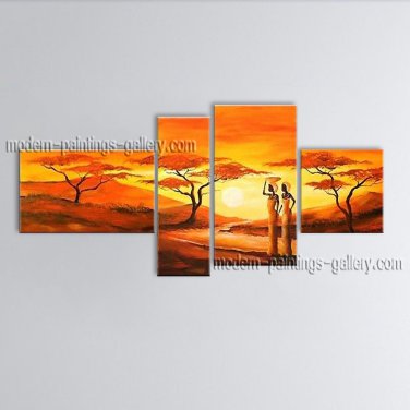 Handmade Tetraptych Contemporary Wall Art Landscape Painting Ready To Hang