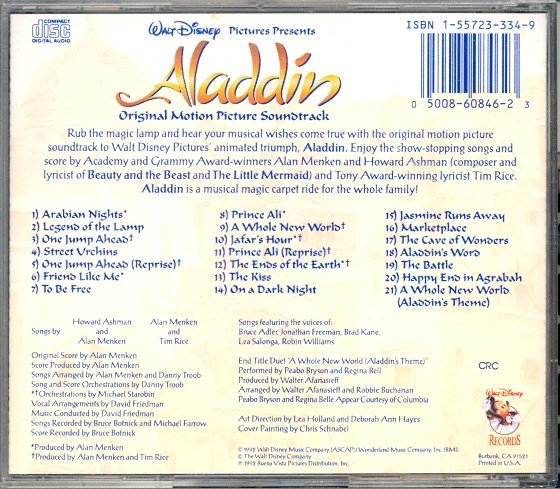 Aladdin (Original Motion Picture Soundtrack) By Walt Disney & Alan ...