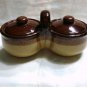 Vintage Brown Drip Twin Pots with Lids
