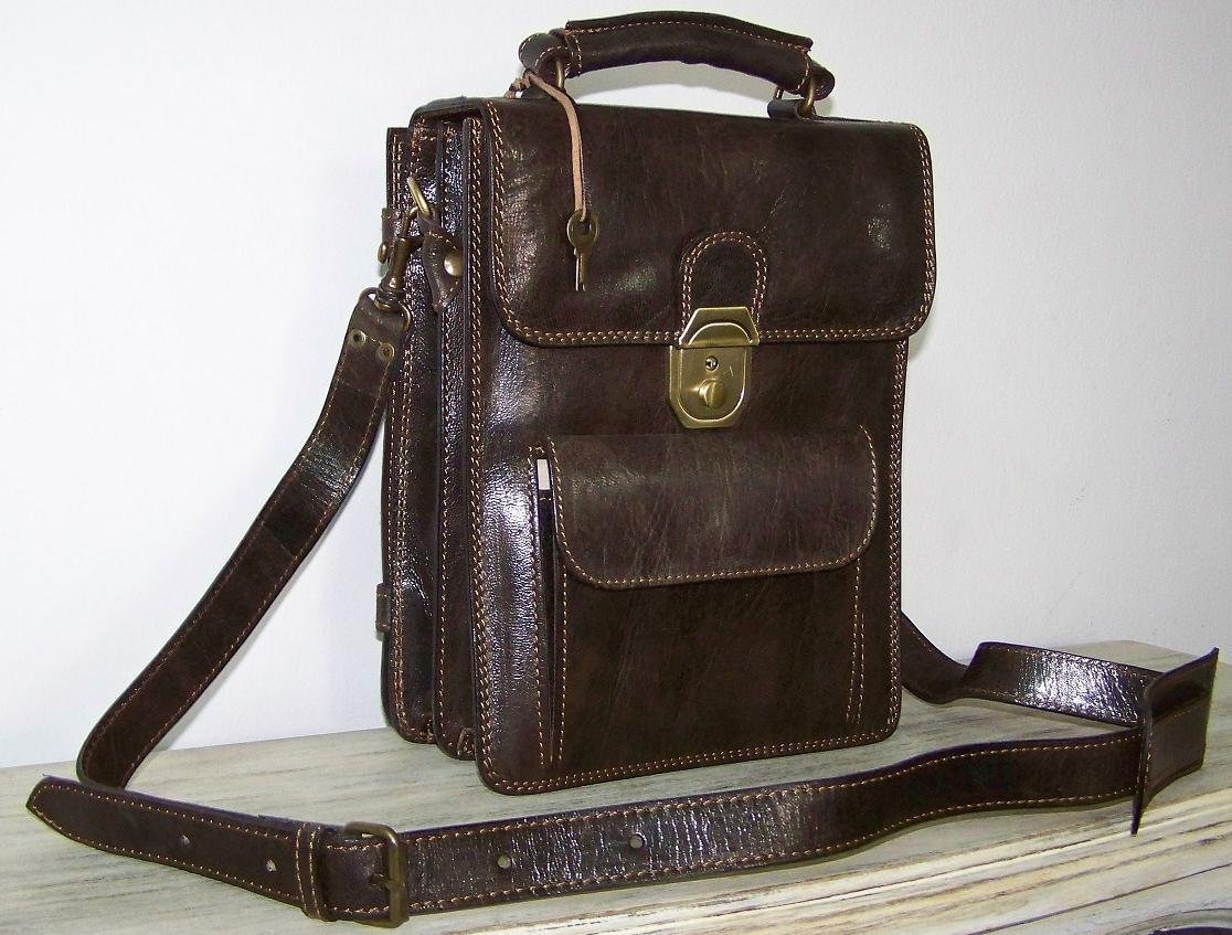 Dark brown leather crossbody bag handbag messenger shoulder Elie Bis