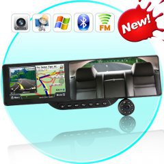 Bluetooth Rearview Mirror with Built-in GPS Navigation and 720P HD DVR (5 Inch HD Touchscreen)