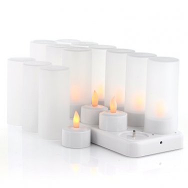 LED Candles with Charging Dock "Cozy LEDs" - 12x LED Candles, 12x Candle Holders, Flickering Effect