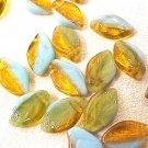 Leaves Dotted 25 Amber and Sky Blue Glass Beads