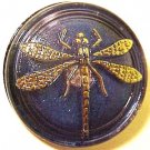 Dragonfly Gold on Silver Opaque Glass Button Purple