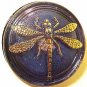 Dragonfly Gold on Silver Opaque Glass Button Purple