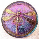 Dragonfly Silver Opaque Glass Button Red Purple Green