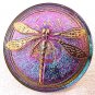 Dragonfly Silver Opaque Glass Button Red Purple Green