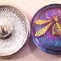 Dragonfly Silver Opaque Glass Button Red Purple Green