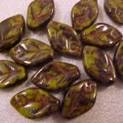 Leaves Dotted 25 Brown and Green Mottled Glass Beads