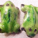 Frog 4 Metal Large Enameled Green Beads