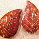 Leaves Cloisonne 4 Chestnut Red Beads