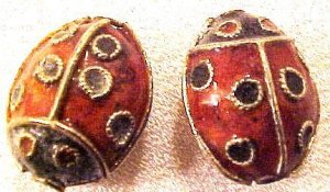 Ladybug 2 Red Cloisonne Beads
