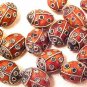 Ladybug 2 Red Cloisonne Beads