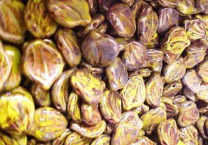 Leaves Drop 25 Brown + Green Mottled Opaque Glass Beads