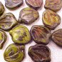 Leaves Drop 25 Brown + Green Mottled Opaque Glass Beads