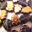 Leaves Serrated 25 GoldCopperBronzeon Black Glass Beads