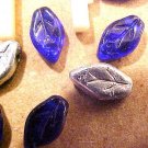Leaves 6 Tiny Cobalt and Silver Glass Beads