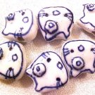 Cat Head 6 Blue and White Porcelain Beads