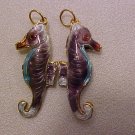 Seahorse 4 Cloisonne Purple Metal Bead Pendant