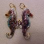 Seahorse 4 Cloisonne Purple Metal Bead Pendant
