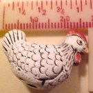 Chicken Hen 3 White Sitting Pottery Bead