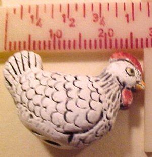 Chicken Hen 3 White Sitting Pottery Bead