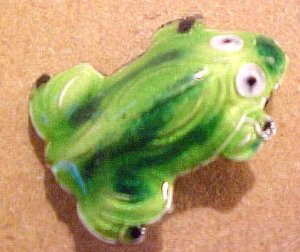 Frog 2 Metal Enameled Green Bead
