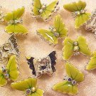 Butterfly Metal 2 Green Enamel Double Hole Beads