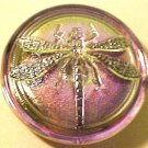 Dragonfly Silver on Lavender Opaque Glass Button