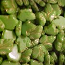 Leaves Ivy 12 Large Green with Gold Glass Beads