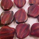 Leaves Drop 25 Maroon Striped Matte Glass Beads
