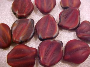 Leaves Drop 25 Maroon Striped Matte Glass Beads