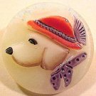 Dog Red Hat Glass Button