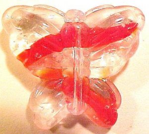 Butterfly Large Red + Clear Variegated Glass Bead
