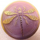 Dragonfly Gold on Lavender Opaque Glass Button