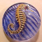 Seahorse 1 Blue Czech Glass Button