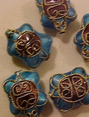 Turtle 3 Turquoise Cloisonne Metal Bead