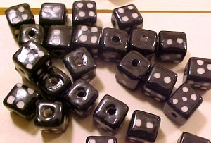 Dice 6 Black Porcelain Cube Beads