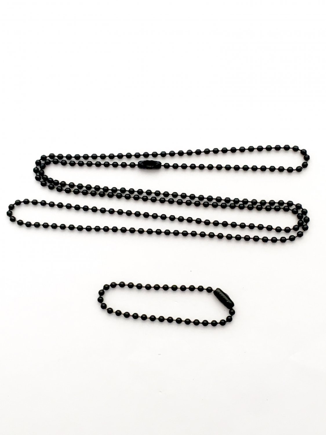 50 BLACK MILITARY DOG TAGS BALL CHAIN SET (4.5" & 27") 3 SIZE, 2.4MM