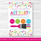 Art Birthday Party Rainbow Art Party Printable Birthday Invitation Editable PDF