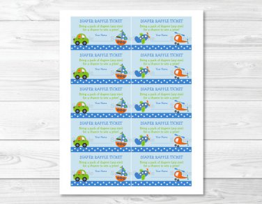 Transportation Around The Town Printable Baby Shower Diaper Raffle Tickets #A103