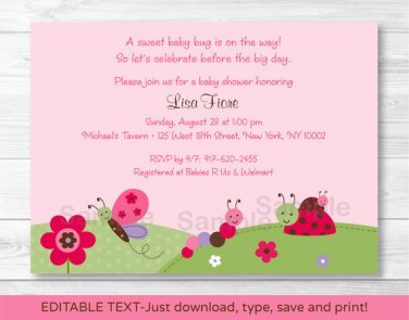 Baby Bugs Ladybug Butterfly Printable Baby Shower Invitation Editable PDF #A104